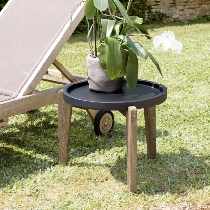 HECTOR Side Table 55x52cm - Black Concrete Top with Acacia Legs