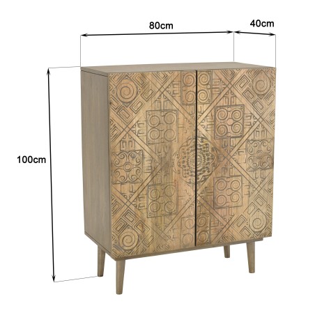 ISA - Mango Wood Buffet with Ethnic Patterns - 2 Doors - Distressed Look