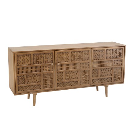 ISA - Patinated Mango Wood Sideboard with Art Deco Carved Motifs