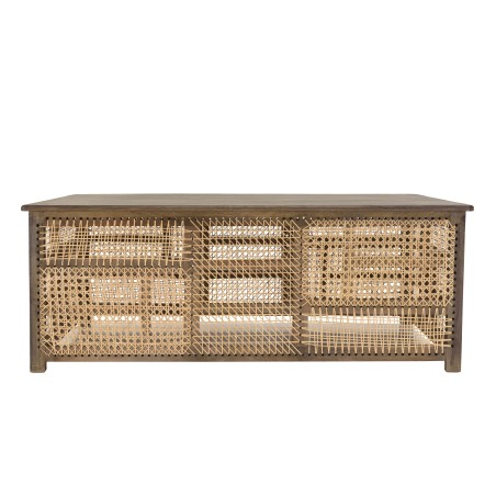 ISA Dark Mango Wood Coffee Table with Natural Cane Patchwork