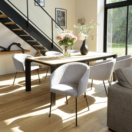 ULYSSE Set of 2 Chairs in Light Grey Fabric with Black Steel Legs