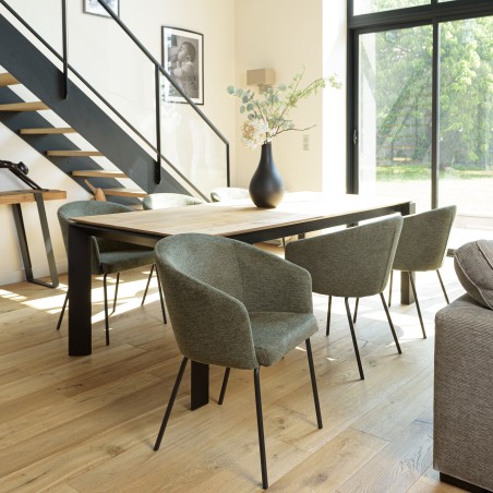 ULYSSE Set of 2 Chairs in Olive Green Fabric - Trendy and Comfortable