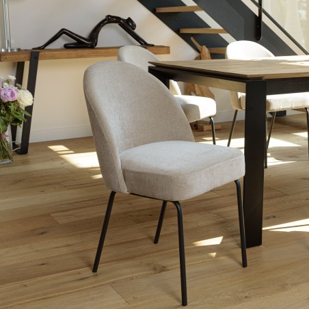 ULYSSE Set of 2 Chairs in Sand Fabric - Black Steel Legs