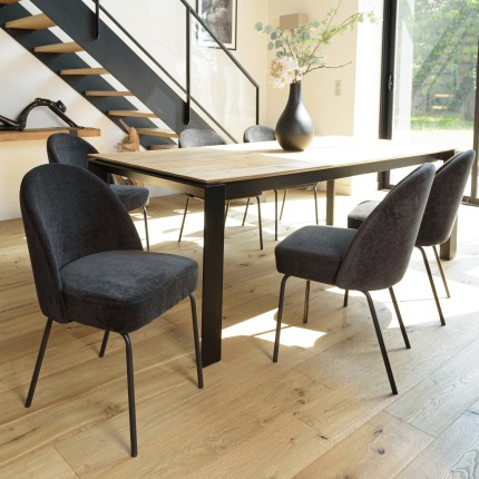 Lot de 2 chaises ULYSSE - Tissu noir et acier noir