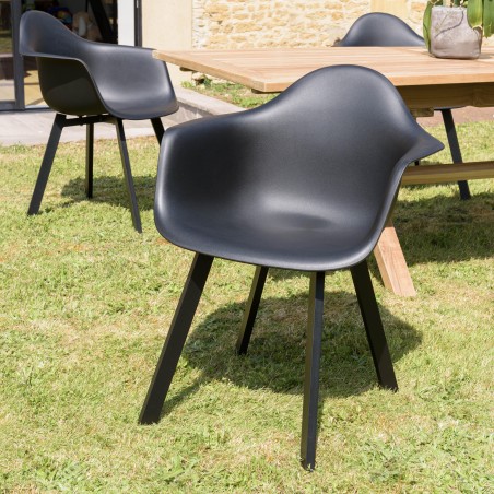 MALO - Set of 6 Black Armchairs with Rounded Backrests