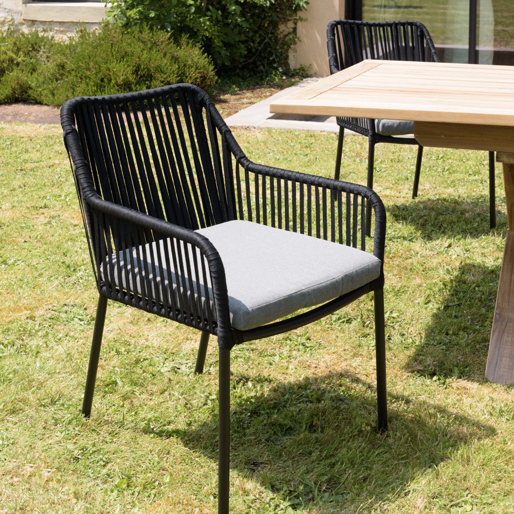 Lot 2 fauteuils MALO cordage noir coussin gris anthracite Lot 2 fauteuils MALO cordage noir coussin gris anthracite