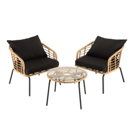 Ensemble MALO - Fauteuils rotin synthétique et table basse ronde