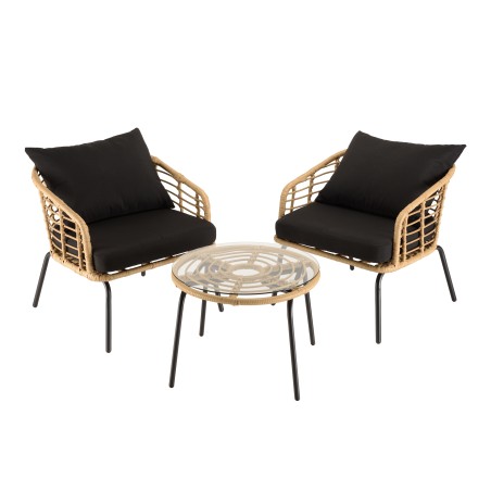 MALO - Set of 2 Synthetic Rattan Armchairs and Round Coffee Table