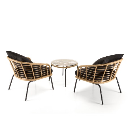 Ensemble MALO - Fauteuils rotin synthétique et table basse ronde
