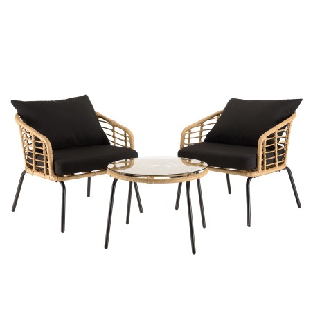 MALO - Set of 2 Synthetic Rattan Armchairs and Round Coffee Table