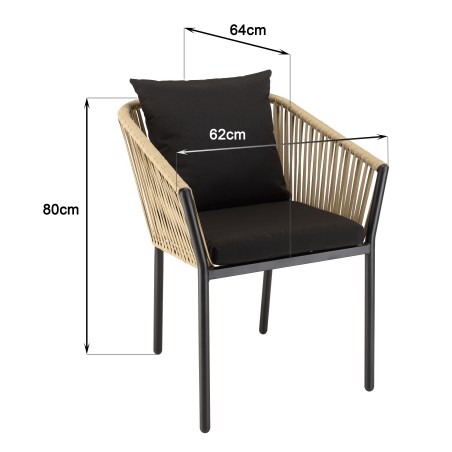 Lot de 6 fauteuils en cordage - Naturel et noir