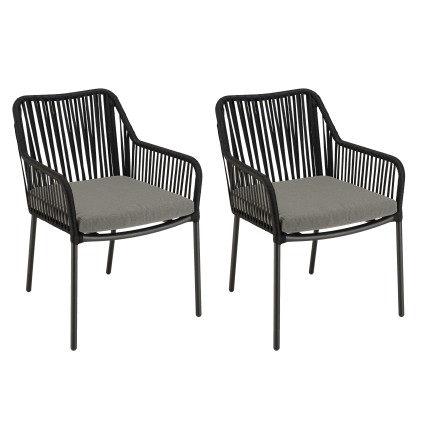 Lot 2 fauteuils MALO cordage noir coussin gris anthracite