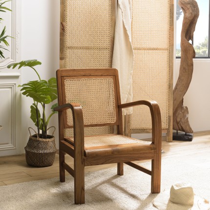 Fauteuil WALLY - Bois Mindi et cannage foncé