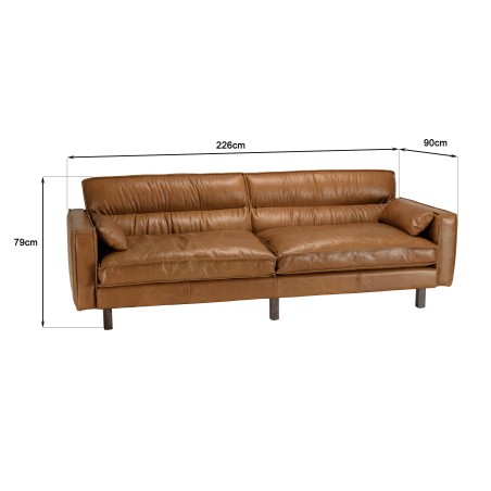 OCTAVE Vintage 3-Seater Sofa in Camel Brown Leather