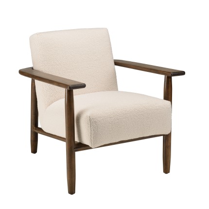 GASTON Armchair in Ecru Bouclé Fabric - Wooden Frame and Armrests