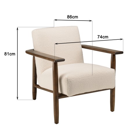 OCTAVE Armchair in Ecru Bouclé Fabric - Wooden Frame and Armrests