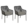 Salon de jardin MALO 2 pers. - Table ronde 70x70cm et 2 fauteuils gris et noirs