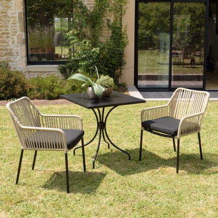 Salon de jardin MALO - 2 pers. - Table 70x70cm et 2 fauteuils