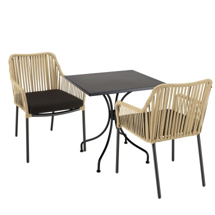 Salon de jardin MALO - 2 pers. - Table 70x70cm et 2 fauteuils
