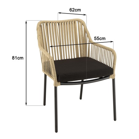 MALO 2-Person Garden Set - Square Table 70x70cm - Beige and Black Armchairs