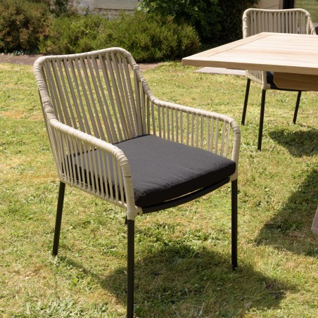 MALO - Set of 2 Natural-Coloured Rope Armchairs with Black Seat Cushions