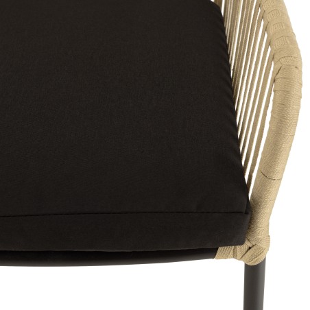 MALO 2-Person Garden Set - Square Table 70x70cm - Beige and Black Armchairs