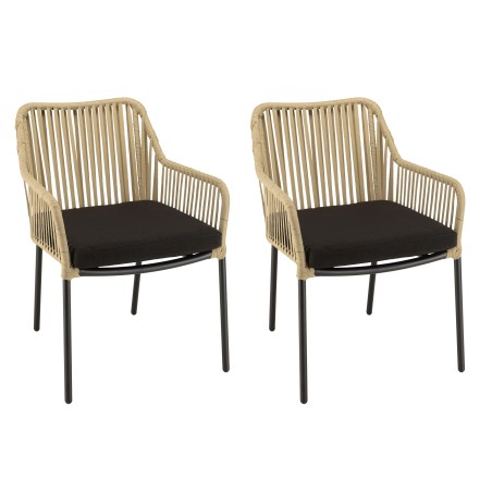 MALO 2-Person Garden Set - Square Table 70x70cm - Beige and Black Armchairs