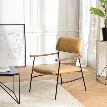 Fauteuil vintage OCTAVE en cuir et métal noir