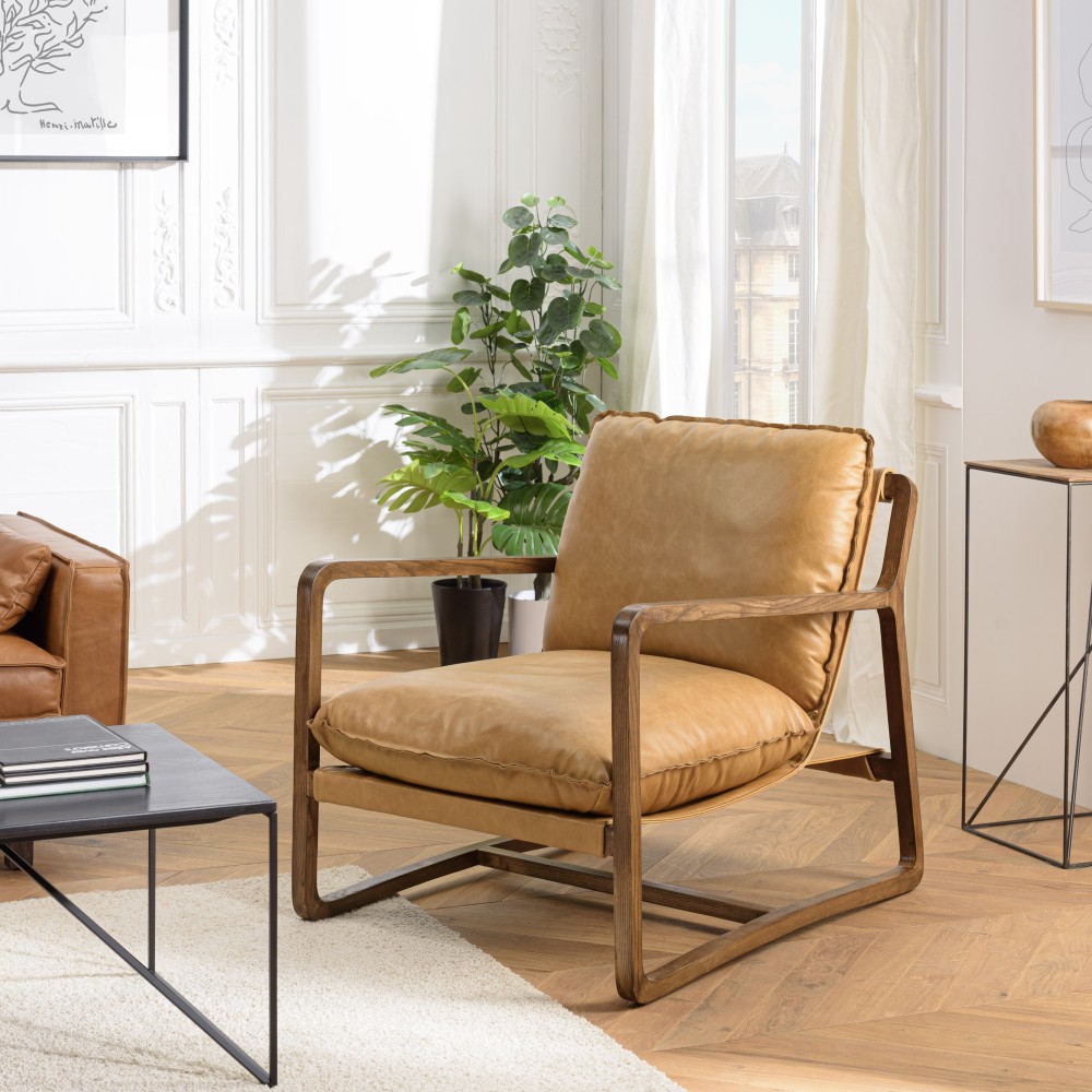 OCTAVE Vintage Cognac Brown Leather Reclining Armchair OCTAVE Vintage Cognac Brown Leather Reclining Armchair