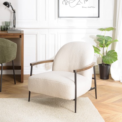 Fauteuil OCTAVE en tissu bouclette écru