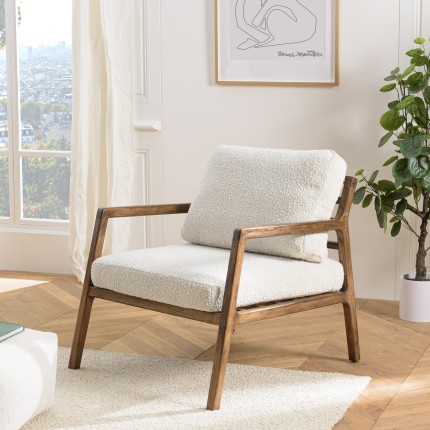 Fauteuil OCTAVE en tissu écru et bois