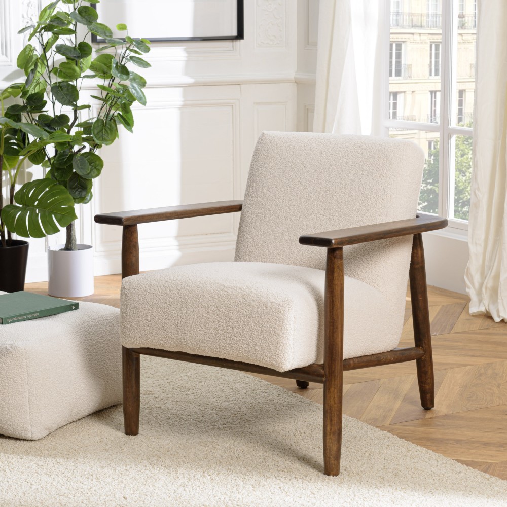 Fauteuil OCTAVE en tissu bouclette écru Fauteuil OCTAVE en tissu bouclette écru
