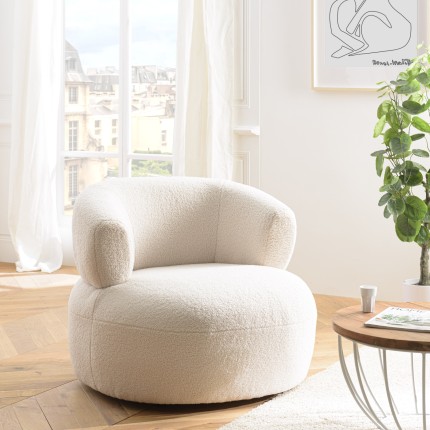 Fauteuil OCTAVE en tissu bouclette écru