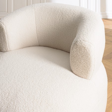 Fauteuil arrondie en tissu bouclette écru - GASTON