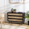 Commode noire 3 tiroirs cannage naturel ANGELO