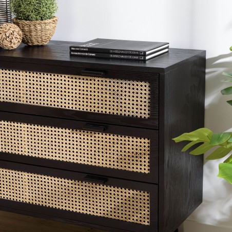 ANGELO Black Chest of Drawers with Natural Cane Finish