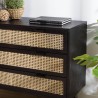 Commode noire 3 tiroirs cannage naturel ANGELO