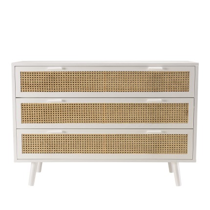 Commode blanche SMANDY 3 tiroirs cannage naturel