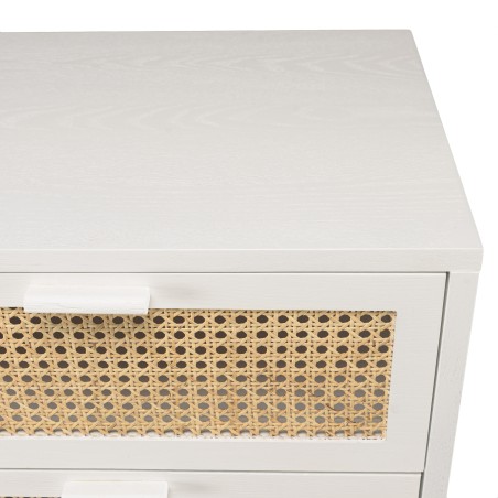 Commode blanche SMANDY 3 tiroirs cannage naturel
