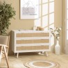 Commode blanche SMANDY 3 tiroirs cannage naturel