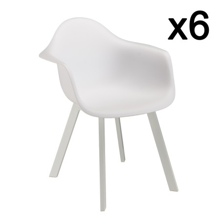 MALO - Set of 6 White Armchairs with Rounded Backrest