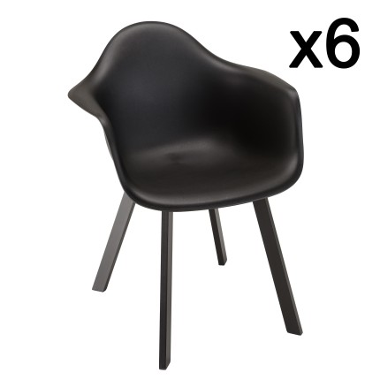 MALO - Set of 6 Black Armchairs with Rounded Backrests