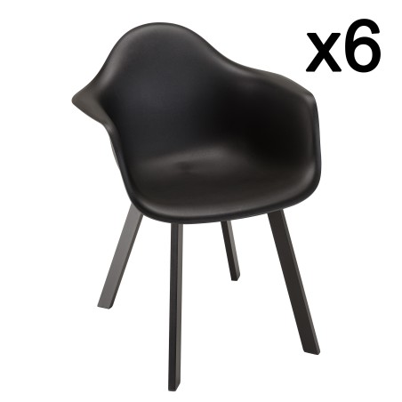 MALO - Set of 6 Black Armchairs with Rounded Backrests