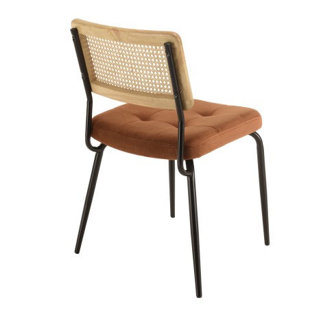 AGATHE Set of 2 Black Metal Chairs with Orange Velvet Seat