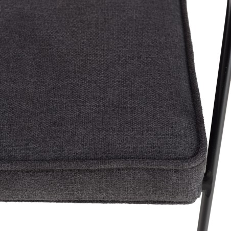 Fauteuil AGATHE - Métal noir, assise tissu gris foncé, dossier rotin