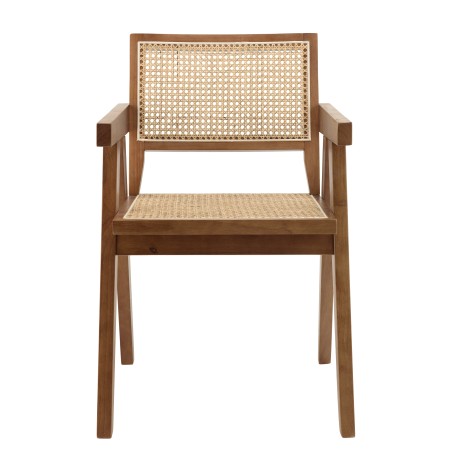 Fauteuil en bois d'hévéa AGATHE - Rotin naturel - Élégance et confort