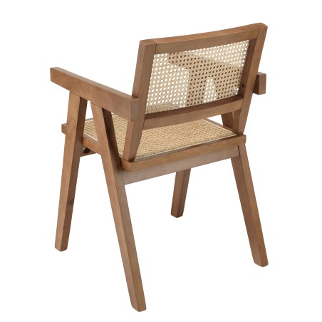 AGATHE Dark Rubberwood Armchair with Natural Rattan Backrest - Rustic Charm