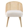 Chaise basse AGATHE en hévéa - Assise tissu bouclette blanc