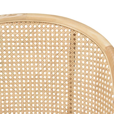 AGATHE Low Rubberwood Chair with White Bouclé Fabric Seat and Rattan Backrest