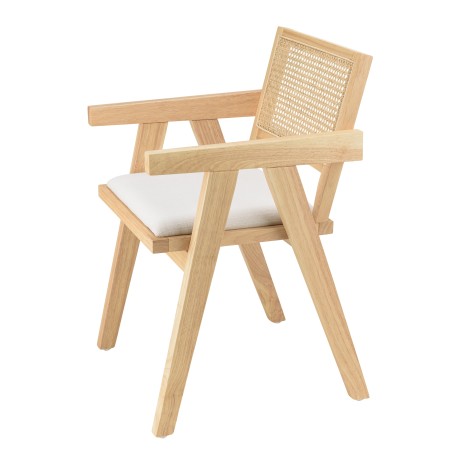Fauteuil AGATHE bois d'hévéa assise tissu blanc